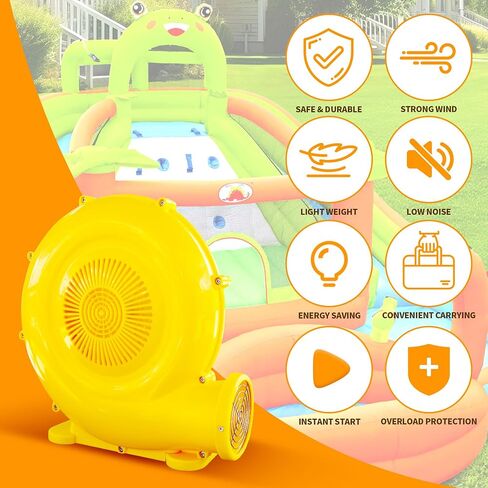 منفاخ هواء أصفر 650 وات من ويلفنتايم لمنزل ترتد قابل للنفخ، منزلق مائي، قلعة قفز، شاشة قابلة للنفخ وخيمة قابلة للنفخ، استخدام مزدوج لنفخ أوراق الفناء in Kuwait