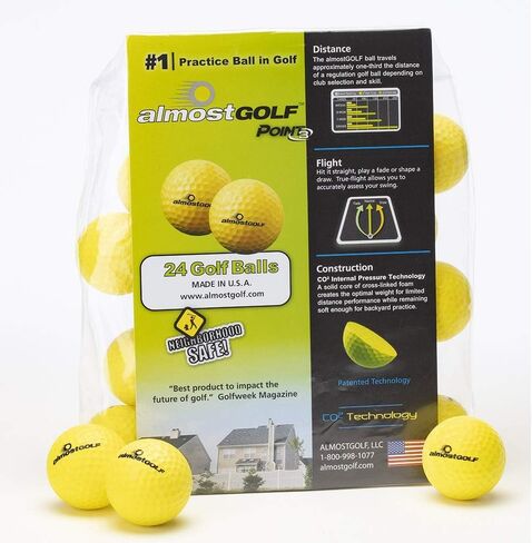 كرات جولف إسفنجية لممارسة الطيران المحدودة من ALMOSTGOLF - دوران واقعي، ومسار، وتدريب دقيق، عبوة من 24 قطعة، أصفر عالي الوضوح in Saudi Arabia