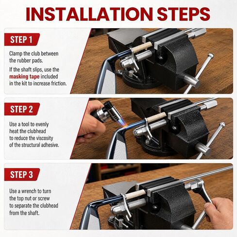 Golf Shaft Puller, Aluminum Golf Club Shaft Extractor for Golf Club Repair | Fits Steel & Graphite Clubs, 8.5/9.5/10.5mm Adjustable, Precision Screw, Kit with Wrench & Masking Tape in Kuwait