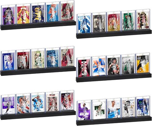 Trading Card Wall Display Shelf - Holds 30 Cards - 6-Pack Wooden Sports Cards Display Shelves for Baseball, Football, Basketball & Graded Card Collections, Black in Kuwait
