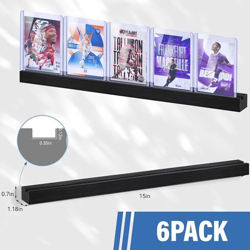 Trading Card Wall Display Shelf - Holds 30 Cards - 6-Pack Wooden Sports Cards Display Shelves for Baseball, Football, Basketball & Graded Card Collections, Black in Kuwait