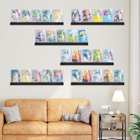 Trading Card Wall Display Shelf - Holds 30 Cards - 6-Pack Wooden Sports Cards Display Shelves for Baseball, Football, Basketball & Graded Card Collections, Black in Kuwait