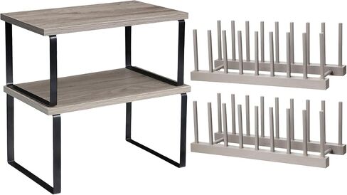 Marsui 4 Pcs Kitchen Organizer Accessories Set Cabinet Organizer Shelf and Bamboo Dish Drying Plate Rack Counter Shelves Storage Holder for Spice Rack, Dish, Pot Lid, Bowl, Cup (Black) in Saudi Arabia