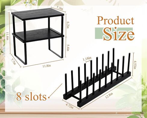 Marsui 4 Pcs Kitchen Organizer Accessories Set Cabinet Organizer Shelf and Bamboo Dish Drying Plate Rack Counter Shelves Storage Holder for Spice Rack, Dish, Pot Lid, Bowl, Cup (Black) in Saudi Arabia