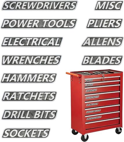 Magnetic Tool Box Labels 12 Pack, Reusable Magnetic Toolbox Labels Suitable for Garage Organization,Steel Toolboxes,Drawers and Mechanic Carts (Black) in Kuwait