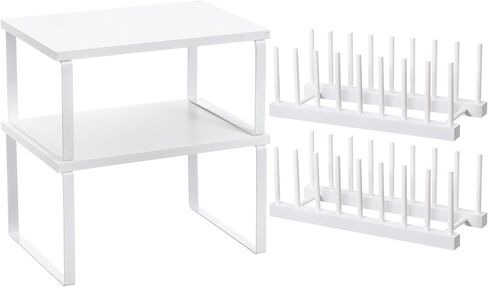 Marsui 4 Pcs Kitchen Organizer Accessories Set Cabinet Organizer Shelf and Bamboo Dish Drying Plate Rack Counter Shelves Storage Holder for Spice Rack, Dish, Pot Lid, Bowl, Cup (Black) in Saudi Arabia