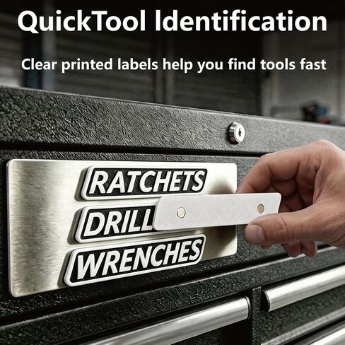 Magnetic Tool Box Labels 12 Pack, Reusable Magnetic Toolbox Labels Suitable for Garage Organization,Steel Toolboxes,Drawers and Mechanic Carts (Black) in Kuwait
