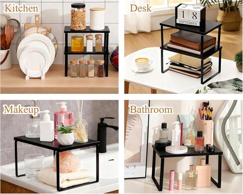 Marsui 4 Pcs Kitchen Organizer Accessories Set Cabinet Organizer Shelf and Bamboo Dish Drying Plate Rack Counter Shelves Storage Holder for Spice Rack, Dish, Pot Lid, Bowl, Cup (Black) in Saudi Arabia