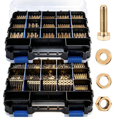1376 Pcs Metric Bolts and Nuts Assortment Kit, Grade 8.8 Machine Bolt with Hex Nut, Lock and Flat Washer, M4 M5 M6 M8 Hex Head Cap Bolts Sets with Storage Case, Length: 12-30 mm, Yellow Zinc Plated in Kuwait
