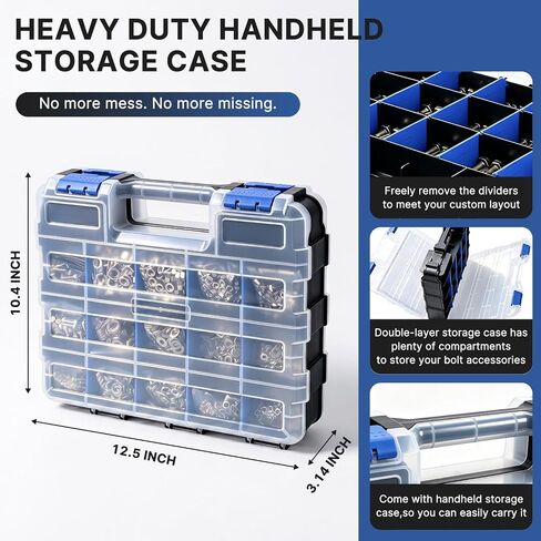 1376 Pcs Metric Bolts and Nuts Assortment Kit, Grade 8.8 Machine Bolt with Hex Nut, Lock and Flat Washer, M4 M5 M6 M8 Hex Head Cap Bolts Sets with Storage Case, Length: 12-30 mm, Yellow Zinc Plated in Kuwait
