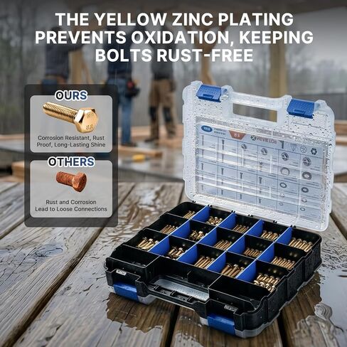 1376 Pcs Metric Bolts and Nuts Assortment Kit, Grade 8.8 Machine Bolt with Hex Nut, Lock and Flat Washer, M4 M5 M6 M8 Hex Head Cap Bolts Sets with Storage Case, Length: 12-30 mm, Yellow Zinc Plated in Kuwait