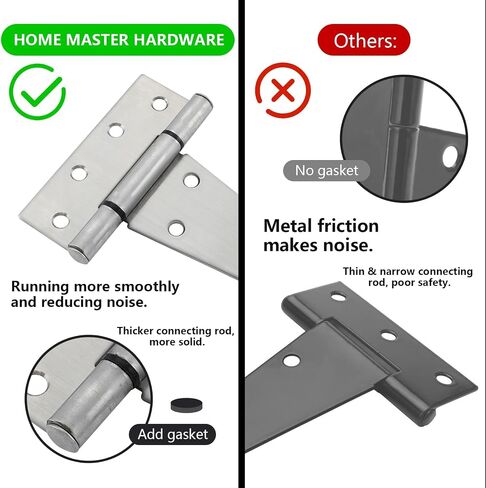 HOME MASTER HARDWARE مفصلات بوابة من الفولاذ المقاوم للصدأ مقاس 6 بوصات للأسوار الخشبية ومفصلات تي شيرت شديدة التحمل، ومفصلة باب سقيفة، ومفصلة على شكل حرف T لبوابة الحظائر الخارجية مع براغي 4 عبوات in Kuwait