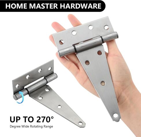 HOME MASTER HARDWARE مفصلات بوابة من الفولاذ المقاوم للصدأ مقاس 6 بوصات للأسوار الخشبية ومفصلات تي شيرت شديدة التحمل، ومفصلة باب سقيفة، ومفصلة على شكل حرف T لبوابة الحظائر الخارجية مع براغي 4 عبوات in Kuwait