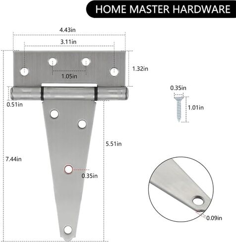 HOME MASTER HARDWARE مفصلات بوابة من الفولاذ المقاوم للصدأ مقاس 6 بوصات للأسوار الخشبية ومفصلات تي شيرت شديدة التحمل، ومفصلة باب سقيفة، ومفصلة على شكل حرف T لبوابة الحظائر الخارجية مع براغي 4 عبوات in Kuwait