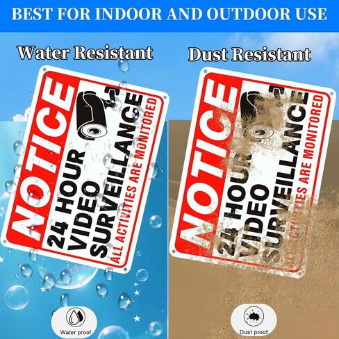 4 Pack Video Surveillance Signs, 24hr Security Camera Warning Sign | 10x7 inch rust-proof reflective aluminum sign, private property outdoor, under surveillance alert for home & business use in Kuwait