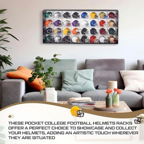 Leinuosen 32 Acrylic Pocket Size Helmet Display Case for Pocket Football Helmets Mini Baseball Helmets Stand Display Cabinet Holder Rack Wall Mount with Clear Double Door, 22 x 8.6 x 2 Inch, 4x8 Grid in Kuwait