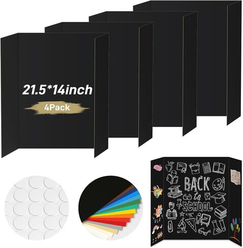 12 Pcs Small Trifold Poster Board, 21.5 x 14 inches Poster Board with Double Sided Tapes and Cardboard, Corrugated Presentation/Display Board for School Project, Science Fair, Business in Kuwait