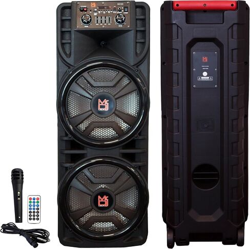 Mr. Dj USA Newyork+ مكبر صوت كاريوكي محمول بلوتوث مقاس 12 بوصة × 2 قابل لإعادة الشحن مع ميكروفون أضواء اللهب للحفلات TWS USB وراديو FM + كرة كريستال سحرية LED in Kuwait