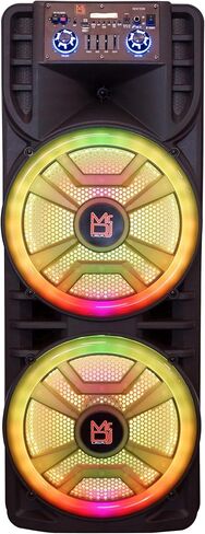 Mr. Dj USA Newyork+ مكبر صوت كاريوكي محمول بلوتوث مقاس 12 بوصة × 2 قابل لإعادة الشحن مع ميكروفون أضواء اللهب للحفلات TWS USB وراديو FM + كرة كريستال سحرية LED in Kuwait