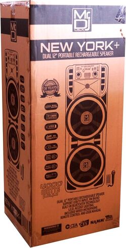 Mr. Dj USA Newyork+ مكبر صوت كاريوكي محمول بلوتوث مقاس 12 بوصة × 2 قابل لإعادة الشحن مع ميكروفون أضواء اللهب للحفلات TWS USB وراديو FM + كرة كريستال سحرية LED in Kuwait