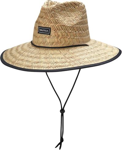 Nautica Men's Straw Lifeguard Hat - Lightweight Wide Brim Outdoor Beach Sun Hats for Men with Adjustable Chin Strap in Saudi Arabia