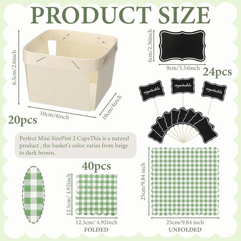 84 Pcs/ 20 Set Locally Grown Baby Shower Party Decorations for Fresh off The Market Bridal Shower 20 Farmers Market Baskets with 40 Green Gingham Paper Napkins and 24 Mini Chalkboard Picks in Kuwait