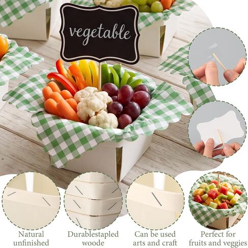 84 Pcs/ 20 Set Locally Grown Baby Shower Party Decorations for Fresh off The Market Bridal Shower 20 Farmers Market Baskets with 40 Green Gingham Paper Napkins and 24 Mini Chalkboard Picks in Kuwait