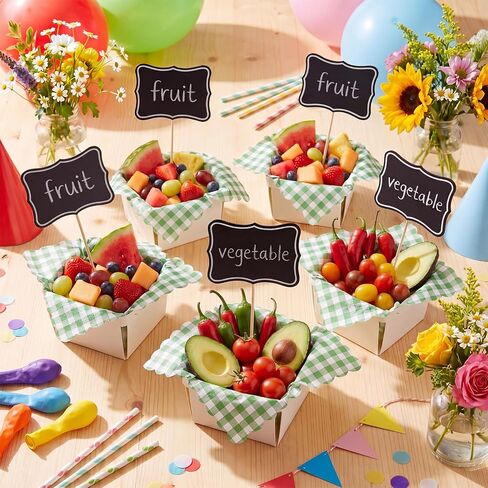 84 Pcs/ 20 Set Locally Grown Baby Shower Party Decorations for Fresh off The Market Bridal Shower 20 Farmers Market Baskets with 40 Green Gingham Paper Napkins and 24 Mini Chalkboard Picks in Kuwait