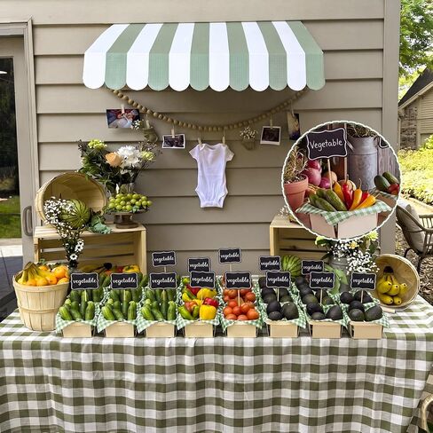 84 Pcs/ 20 Set Locally Grown Baby Shower Party Decorations for Fresh off The Market Bridal Shower 20 Farmers Market Baskets with 40 Green Gingham Paper Napkins and 24 Mini Chalkboard Picks in Kuwait