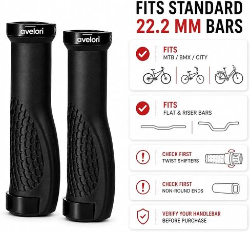 Ergonomic Bike Handlebar Grips, Dual Lock-On Aluminum Rings, Textured TPR Rubber, Palm Support Design, Fits Standard 22.2mm MTB Hybrid City Commuter Folding Bicycle Flat Handlebars, 1 Pair, Black in Kuwait