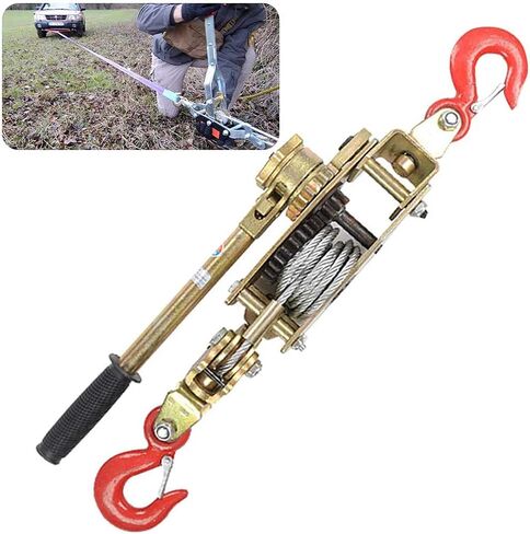 This Dual Gear Power Puller - Portable Cable Puller for Trailers - Anti-Reversal Design - Ratchet Winch with 2 Hooks - Efficient and Sturdy in Kuwait