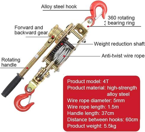 This Dual Gear Power Puller - Portable Cable Puller for Trailers - Anti-Reversal Design - Ratchet Winch with 2 Hooks - Efficient and Sturdy in Kuwait