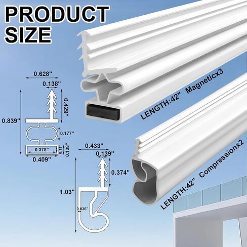 طقم تجريد الطقس للباب 5 قطع من FoldTier لـ 36 بوصة × 84 بوصة و36 بوصة × 81 بوصة، ختم باب الشق المغناطيسي، الفينيل مع شريط مغناطيسي علوي وجوانب طقم ختم الأبواب للأبواب الفولاذية (أبيض) in Kuwait
