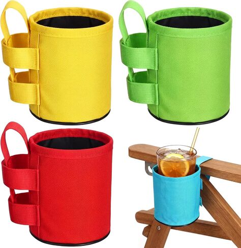 Patelai 2 Pack 4.1x3.5in Beach Chair Cup Holder Camping Chair Drink Holder, Portable Universal Water Bottle Organizer Accessories for Outdoor Beach Camping Lawn Fishing Pool Patio Loungers (Black) in Kuwait