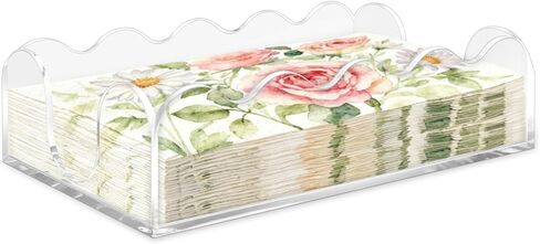 Thick Clear Acrylic Napkin Holder - Waterproof Guest Towel & Disposable Paper Storage Tray, Elegant Scalloped Design for Bathroom, Kitchen, Dining, Weddings & Hotels (9x5.1x2.4 inch) in Kuwait