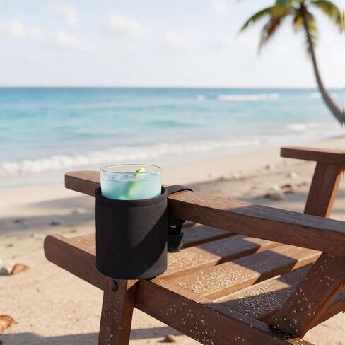 Patelai 2 Pack 4.1x3.5in Beach Chair Cup Holder Camping Chair Drink Holder, Portable Universal Water Bottle Organizer Accessories for Outdoor Beach Camping Lawn Fishing Pool Patio Loungers (Black) in Saudi Arabia