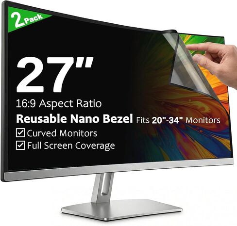 [2-Pack] 27 Inch Reusable Anti-Glare Computer Privacy Screen | Nano Bezel Monitor, 16:9 Aspect Ratio, Residue-Free Removable Anti-Spy Filter, Eye Protection Anti-Blue Light Desktop Shield in Saudi Arabia