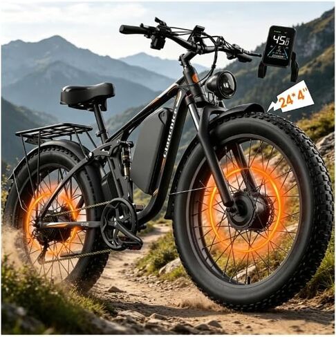 Qianchice Peak 9000W Dual Motor Electric Bike Long Range Ebike for Adults 40-45MPH 100 Miles, Fat Tire Electric Bike 24Inch, 58V36AH Commuter Electric Bicycles Ebike for Men Women in Saudi Arabia