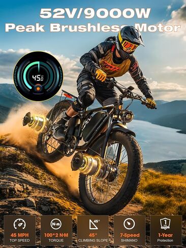Qianchice Peak 9000W Dual Motor Electric Bike Long Range Ebike for Adults 40-45MPH 100 Miles, Fat Tire Electric Bike 24Inch, 58V36AH Commuter Electric Bicycles Ebike for Men Women in Saudi Arabia