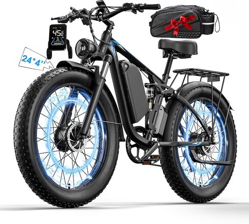 Qianchice 8000W Peak Dual Motor Electric Bike for Adults-Women-Men, 52V 34AH Long Range Ebike Fat Tire 24inch, 41-45MPH Fast Electric Bicycle Dirt Bike in Kuwait