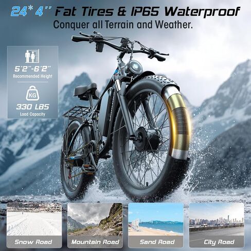 Qianchice 8000W Peak Dual Motor Electric Bike for Adults-Women-Men, 52V 34AH Long Range Ebike Fat Tire 24inch, 41-45MPH Fast Electric Bicycle Dirt Bike in Kuwait