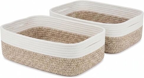 Shallow Basket, 15"x11"x5.1", Baskets for Organizing 2 Pack | Woven Baskets for Storage, Rope Basket for Shelves, Closet, Living Room, Nursery, Bedroom, Gift Basket,Storage Bins in Saudi Arabia