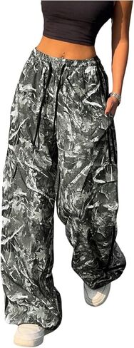 Women's Camo Cargo Pants Drawstring Elastic Waist Wide Leg Baggy Sweatpants Casual Streetwear in Kuwait