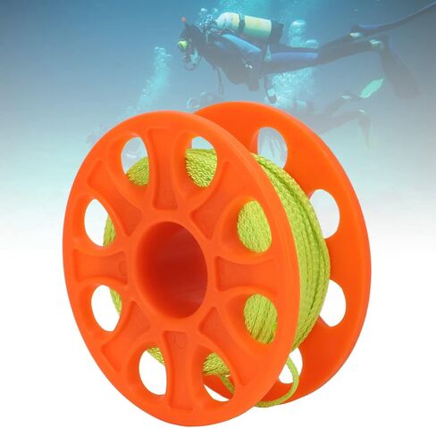 Professional Diving Finger Reel Scuba Reel with 30m Fluorescent Green Line and Copper Double End Hook for Underwater Exploration Water Sports Gear Orange Plastic Body in Kuwait