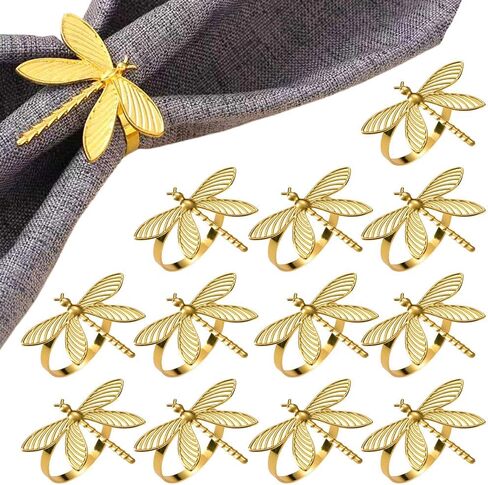 Dragonfly Napkin Rings Set of 12, Animal Insect Metal Napkin Rings, Serviette Buckles Gold Holder for Table Decor Banquet Wedding Birthday Thanksgiving Easter Holiday Daily Use (Gold, 1.5) in Kuwait