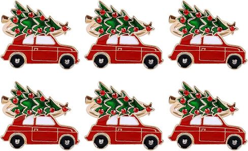 Christmas Napkin Rings Set of 6,Christmas Car and Tree,Xmas Red and Green Napkin Rings Holders for Thanksgiving,Harvest,Festival Dinner Party Table Decoration in Kuwait