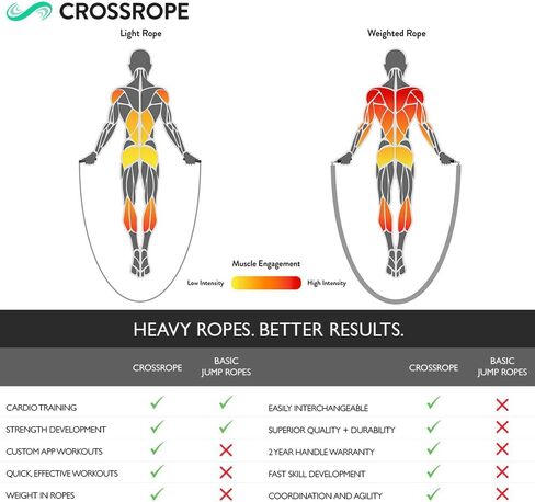 مجموعة Crossrope Get Lean 2020 - حبل القفز الموزون - حبال 1/4 رطل و1/2 رطل - مقابض رفيعة - كبير in Kuwait