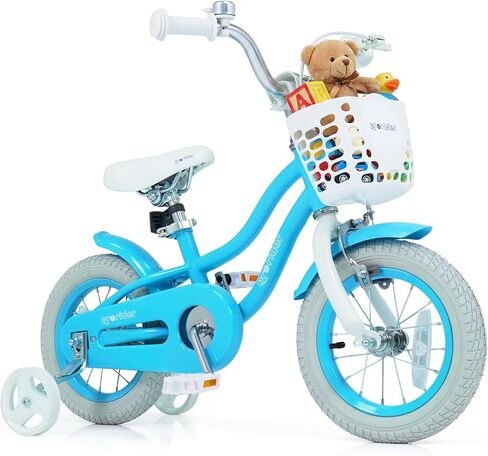 BABY JOY Kids Bike, 12 14 16 18 20 Inch Boys Girls Bike w/Adjustable Seat, Removable Basket, Handbrake & Coaster Brake, Training Wheels or Kickstand, Kids Bicycle with Multi-Color in Kuwait