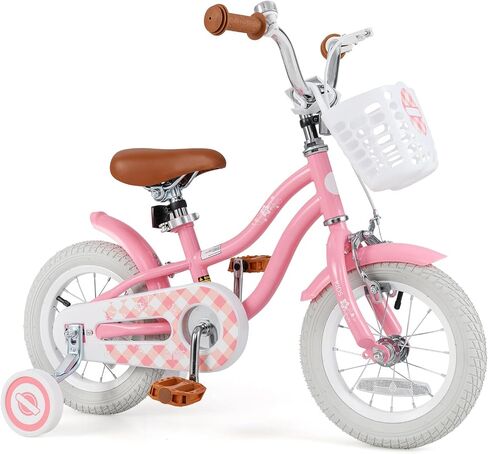 BABY JOY Kids Bike, 12 14 16 18 20 Inch Boys Girls Bike w/Adjustable Seat, Removable Basket, Handbrake & Coaster Brake, Training Wheels or Kickstand, Kids Bicycle with Multi-Color in Kuwait