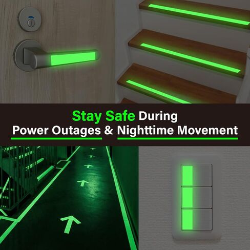 Super Bright Glow in the Dark Tape, Photoluminescent (0.5inch × 10ft) | Ideal for power outages, stair safety, emergency exit marking, pathways, handrails, evacuation routes, and safety guidance. in Kuwait